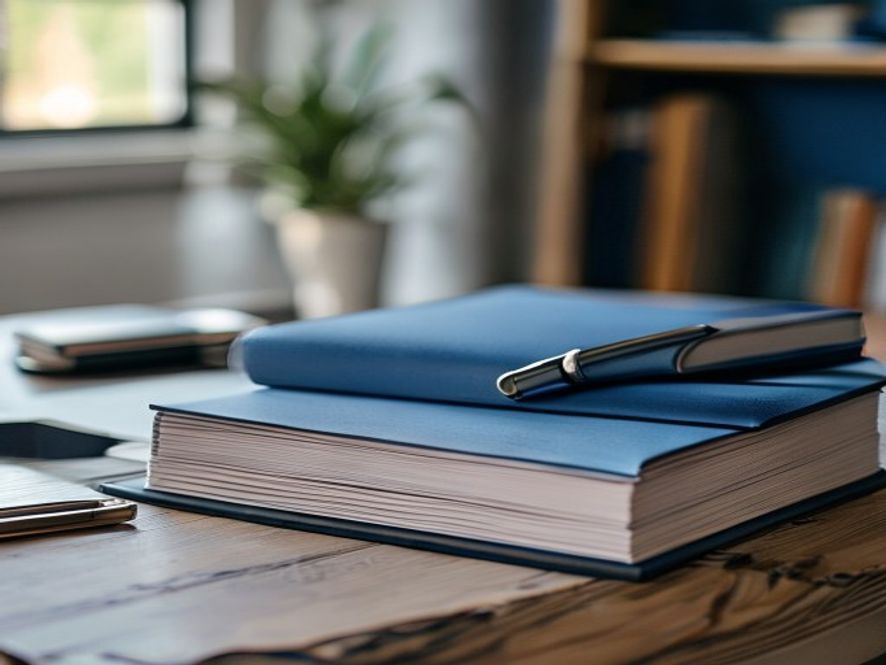Geopende werkboeken en notitieblokken op houten tafel